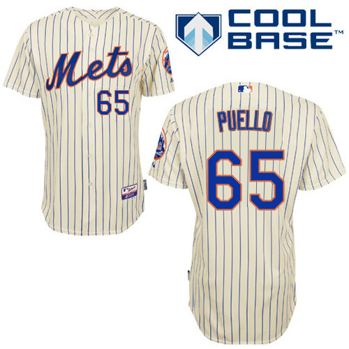 Cesar Puello #65 MLB Jersey-New York Mets Men's Authentic Home White Cool Base Baseball Jersey